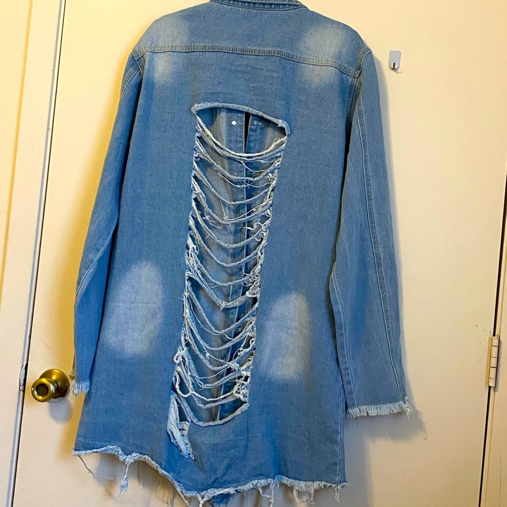 Distressed Long Sleeve Denim Jacket.